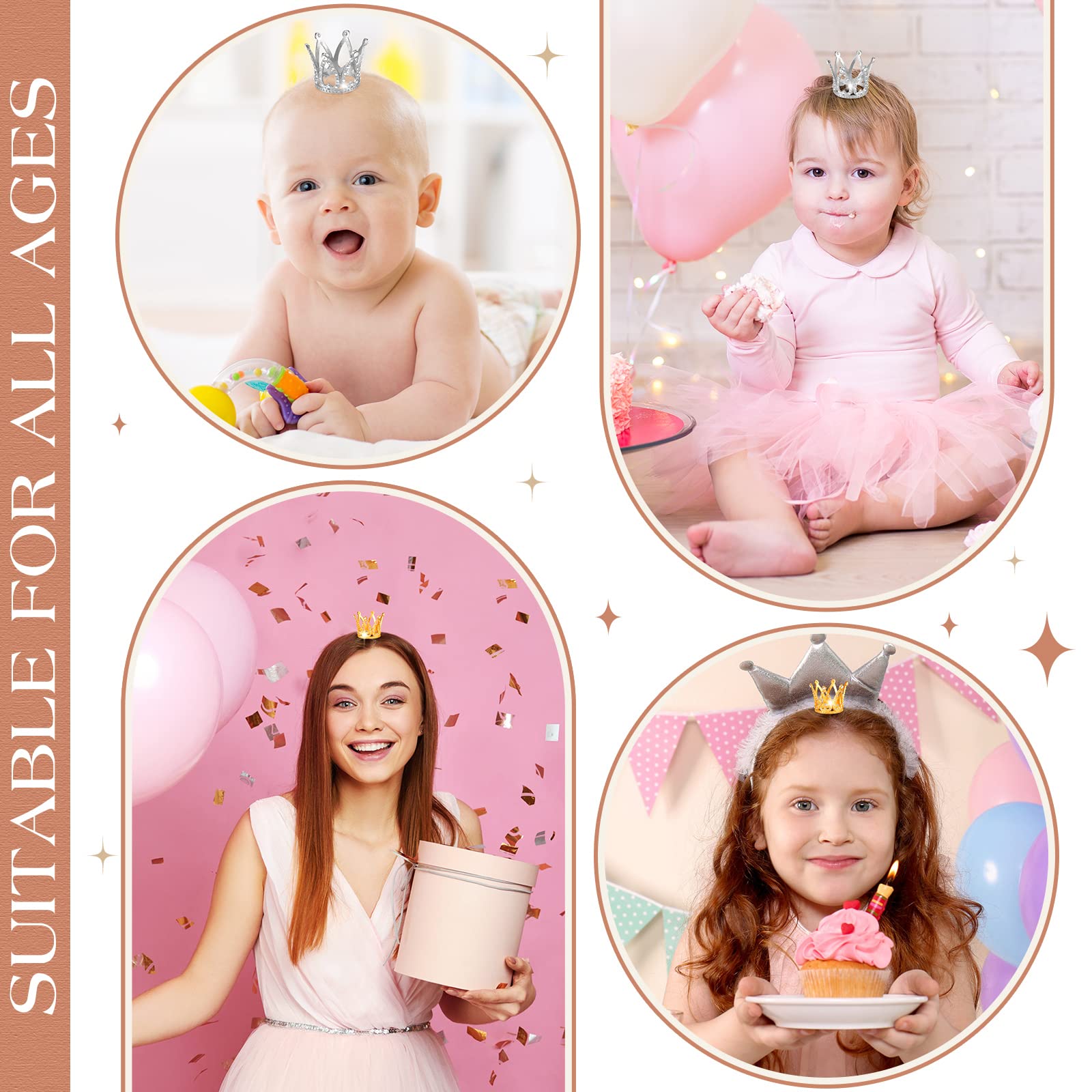 12 Pcs Crown Cake Topper Mini Baby Crown Tiny Queen Crown Small Princess Headpiece Cake Decoration for Women Lady Girl Bridal We